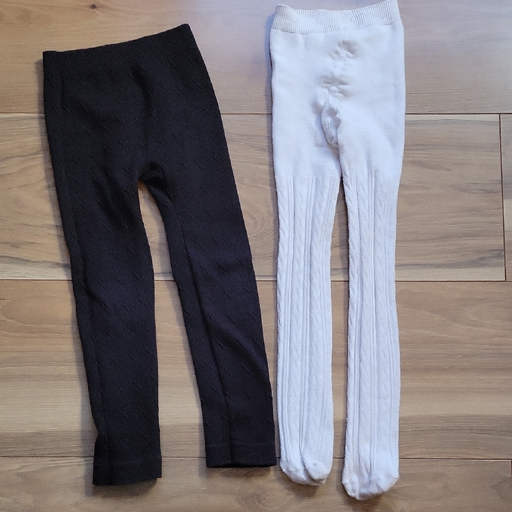 *3/$15* Girls Size 4-6 Black and White Knit Leggings/Tights Set